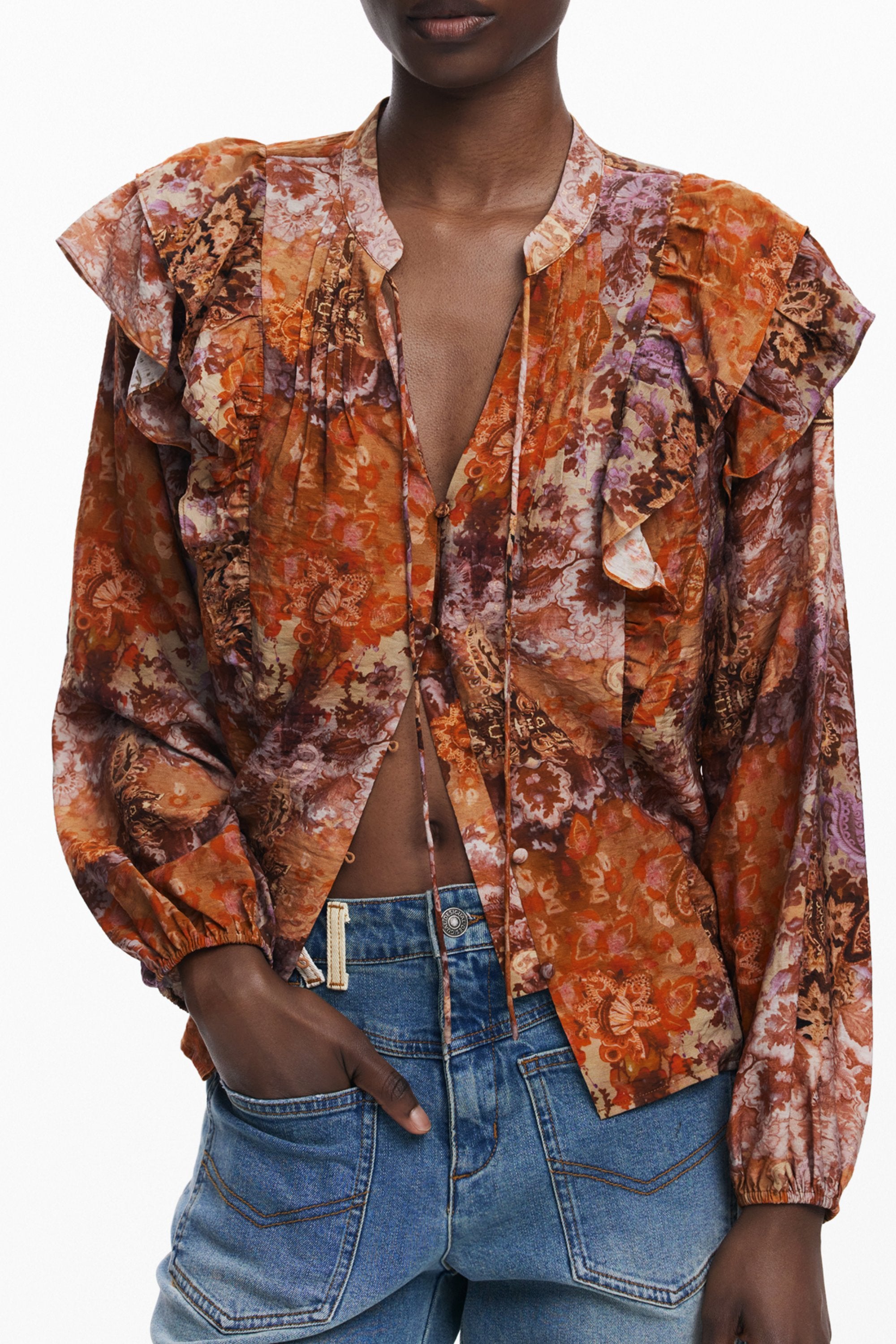 DESIGUAL WOMEN'S LONG-SLEEVED SHIRT, ORANGE