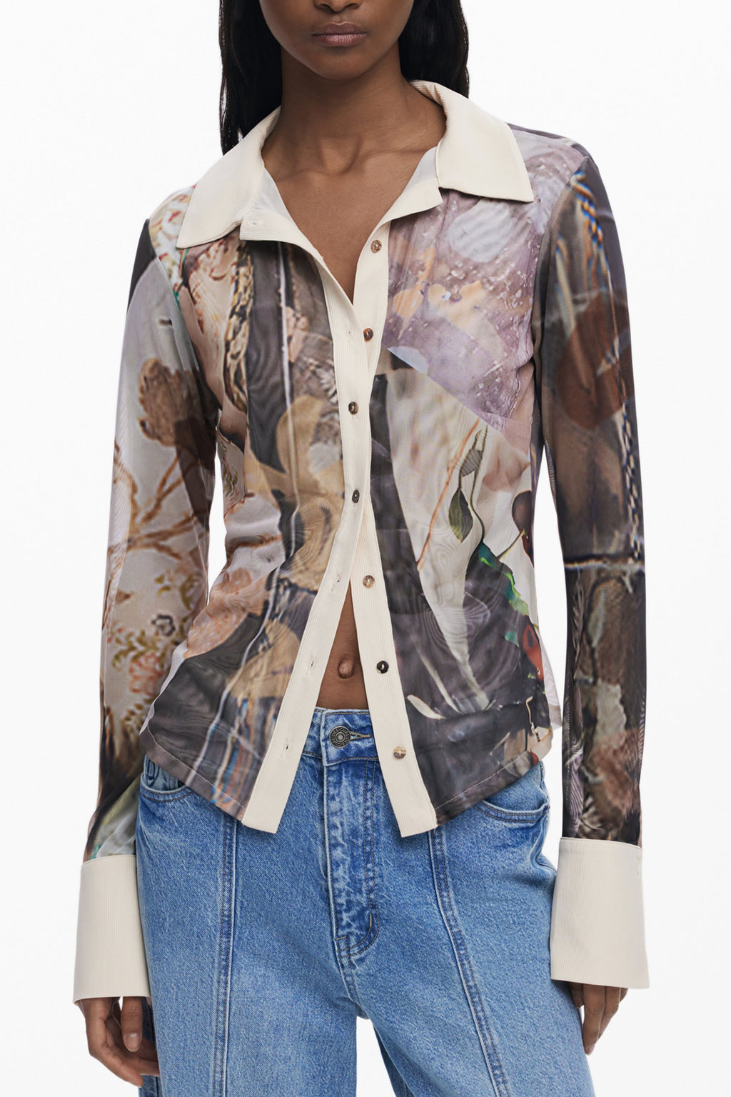 DESIGUAL WOMEN'S LONG-SLEEVED SHIRT, BEIGE