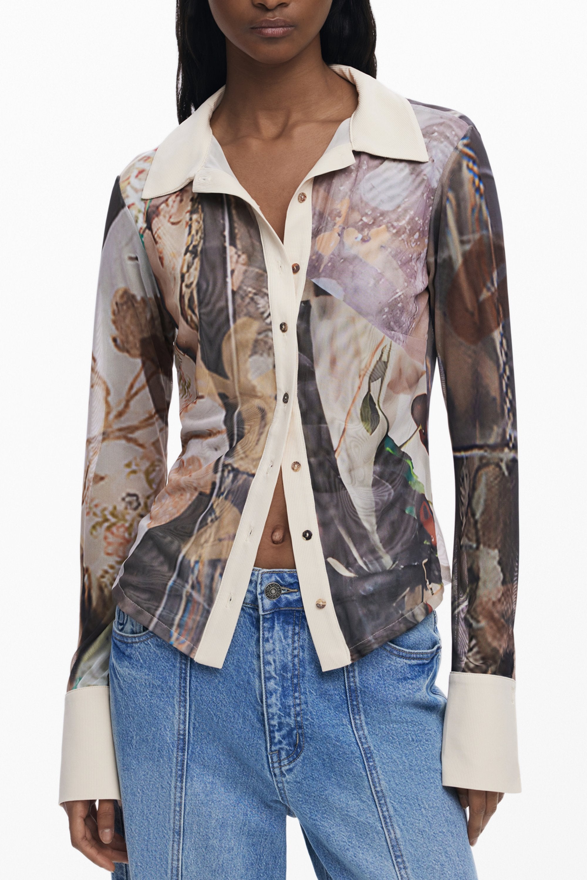 DESIGUAL WOMEN'S LONG-SLEEVED SHIRT, BEIGE