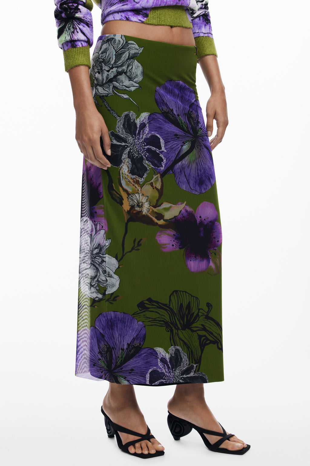 DESIGUAL WOMEN'S LONG GREEN SKIRT