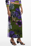 DESIGUAL WOMEN'S LONG GREEN SKIRT