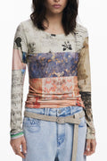 DESIGUAL WOMEN'S LONG-SLEEVE T-SHIRT BEIGE