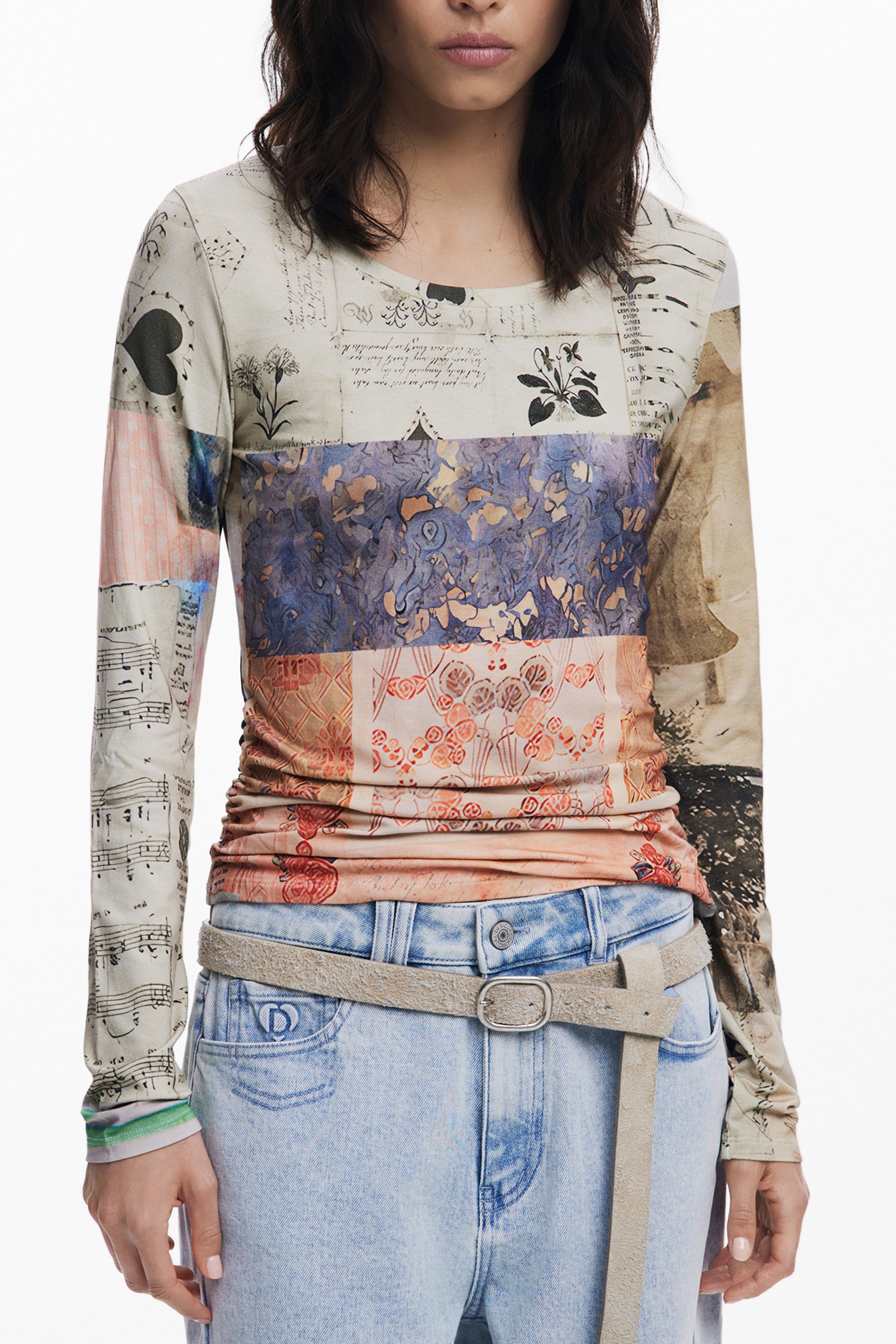 DESIGUAL WOMEN'S LONG-SLEEVE T-SHIRT BEIGE