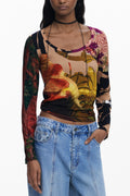 DESIGUAL WOMEN'S LONG-SLEEVED T-SHIRT, BROWN