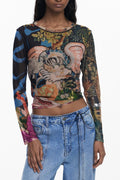 DESIGUAL WOMEN'S LONG-SLEEVED T-SHIRT BLACK
